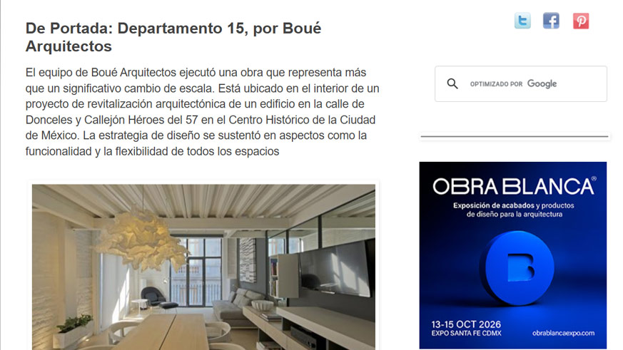 Podio - De Portada: Departamento 15, por Boué Arquitectos
