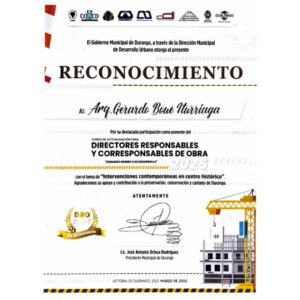2025 / Reconocimiento por su participación en el curso de actualización para Directores responsables y corresponsables de obra.